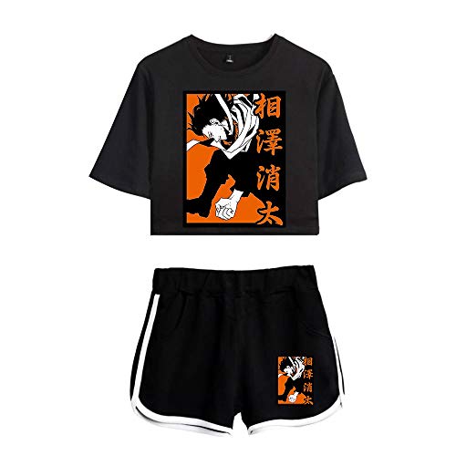 Women Girls Boku No Hero Academia Crop Top and Shorts 2 Piece Aizawa Shouta Cosplay Shirt Costume (Medium, Black 3)