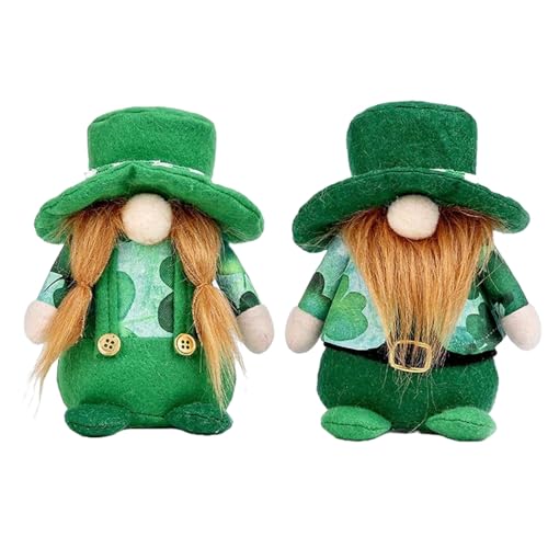 St. Patrick's Day Mr and Mrs Gnomes Plush- Green Standable Handmade Swedish Tomte(2-Pack,M)