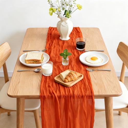 Miniatura 7 de Camino De Mesa Rojo Anaranjado, 300 X 90 Cm Camino De Mesa De Gasa Bohemio Para Bodas, Fiestas, Navidad Nochevieja, Baby Showers Y Despedidas De Soltera, Decoración De Mesa De Cocina
