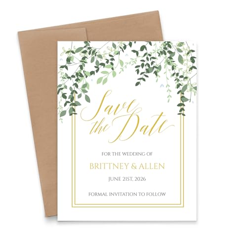Modern Pink Paper Greenery Save the Date Invitations, Save the