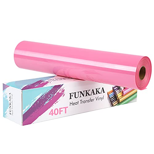 FUNKAKA Pink Heat Transfer Vinyl Rolls, 12" x 40ft Pink Iron on Vinyl for T-Shirt, Adhesive Glossy HTV Vinyl for All Cutter Machines Easy to Cut & Weed for Heat Vinyl Design