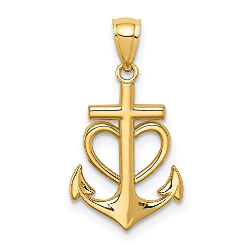 14k Yellow Gold Nautical Anchor Ship Wheel Mariners Heart Pendant Charm Necklace Love Seashore Religious Cross Fancy Fine Jewelry For Women Gifts For Her