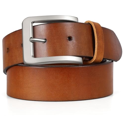 Image of Men's Leather Belt Full Grain Leather Belts for Men Handmade Real Solid Top-Grain Leather Heavy-Duty Work Belt Gifts