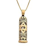Israel blessing Jewish Unisex Mezuzah Charm Necklace with Cut Out Star of David in Sterling Silver 0.925 Gift for Women or Men-18k Gold Plated Silver