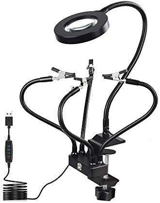 ENJOHOS Helping Hand Magnifying Glass, Third Hand Clamp Tool, Magnifier Glasses with USB Flexible Metal Arms, Easy to Position Rotating Stainless Steel Clamps (Four Arm Soldering Stations)