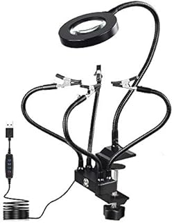 ENJOHOS Helping Hand Magnifying Glass, Third Hand Clamp Tool, Magnifier Glasses with USB Flexible Metal Arms, Easy to Position Rotating Stainless Steel Clamps (Four Arm Soldering Stations)