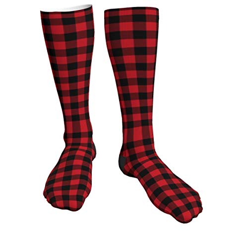 Buffalo Plaid Black and Red Knee High Graduated Compression Socks for Women and Men - Best Medical, Nursing, Travel & Flight Socks - Running & Fitness