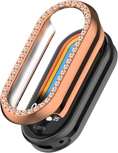 Bling H&uuml;lle f&uuml;r Xiaomi Smart Band 10 Cover, 3 Pack Hard PC Kristall Diamanten Strass Schutz Bumper Shell Smartwatch ohne Displayschutzfolie (Klar/Schwarz/Roségold)
