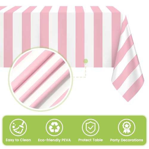 Image of Mulbozy Pink and White Striped Tablecloth 4 Pack,54 x 108 Inch