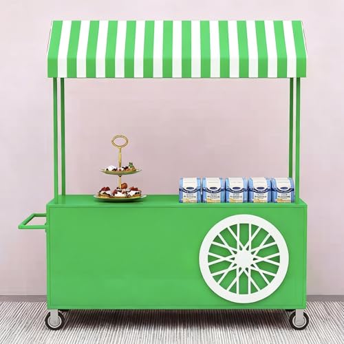 GUAWJRZDP Carro de Hierro for Vendedores al Aire Libre con Dosel, Carro Portátil con Ruedas, Soporte de Exhibición for Puestos de Mercado for Calles/Eventos/Playas(Green,140cm/55in)