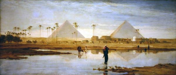 Tableau le au village près des pyramides Frederick Goodall impression sur toile 60x90cm