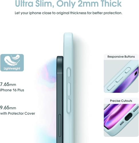Image of mobistyle Designed for iPhone 16 Plus Soft Liquid Silicone Slim Protective with Microfiber Lining Phone Back Cover Case for iPhone 16 Plus (Aqua)
