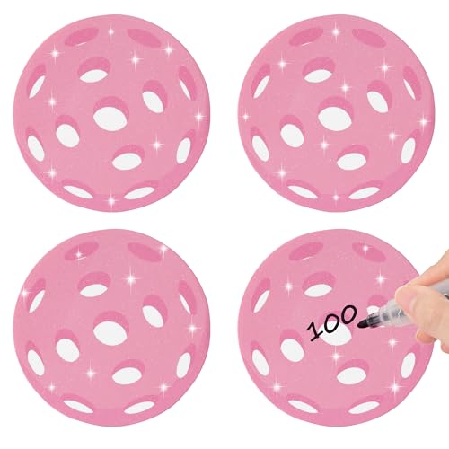 Image of Glitter Pickleball Cutouts - 100Pcs Pink Sport Ball Bulletin DIY Paper Cuts Party Decoration Pickleball Shaped Glitter Paper Cutouts for Girls Player Sport Party Supplies Birthday Classroom Wall Decor