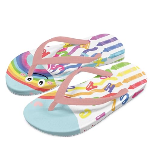 Watdotory Girls Boys Flip Flops Sandals Kids Water Shoes - Cartoon Rainbow Print - Thong Beach Slides Summer Slip-on Quick Dry Toddler Little Kid Size 13.5