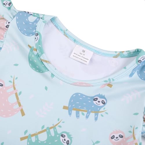 DACSOIT Toddler Girl Dress Sloth Print Ruffle Bottom Casual Dress Summer Clothes 6-7Y