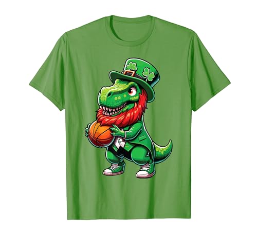 Funny Leprechaun Basketball Dinosaure St Patrick Day Kids T-Shirt