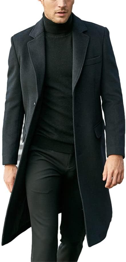 Haitpant Men's Slim Wool Coat Luxury Business Pea Coat Over The Knee Long Trench Overcoat