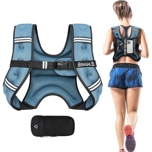 BAGAIL Weighted Vest, 5lbs/8lbs/10lbs/12lbs/15lbs/20lbs/25lbs/30lbs Weight Vest with Detachable Phone Pouch, Rucking Vest for Women, Men, Walking, Weight Loss, Training, Running