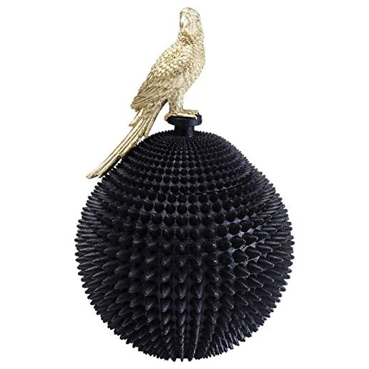 Kare Design Deko Dose Parrot, wunderschöne XXL Aufbewahrungsdose, Schwarzes Gefäß mit goldenem Vogel, Dekodose Schwarz-Gold, Moderne Vorratsdose mit Deckel, (H/B/T) 40x26x26cm