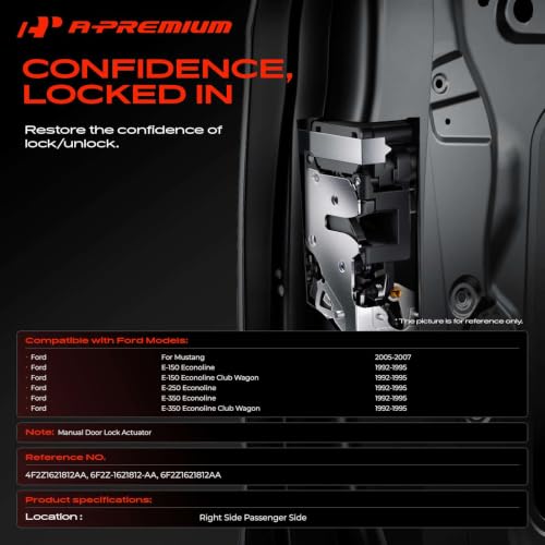 Image of A-Premium Door Latch Lock Compatible with Ford Vehicles - for Mustang 2005-2007, E-150 E-250 E-350 Econoline Club Wagon 1992-1995 - Right Passenger Side, Replace# 4F2Z1621812AA