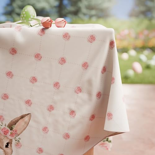 PETTI Artigiani Italiani - Tovaglia Pasqua Antimacchia Rettangolare Copritavolo Pasquale Cucina Disegno Pink Rabbit X12 Posti (140x240 cm) 100% Made in Italy - Immagine 3