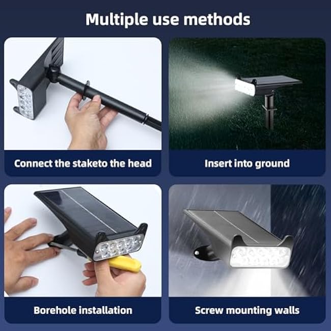 Solar Spotlights Outdoor Waterproof Landscape Path Lights Solar Dusk to Dawn Outdoor Lighting 4 Brightness Modes for Garden Pathway Tree Driveway Porch Yard