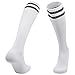 CaySep 2 Pairs Kids Soccer Socks Youth Knee High Solid Striped Football Sock for Boys Girls 6-12Y
