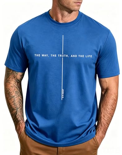 Christian Shirts for Men Jesus Faith Shirts Vintage Religious Cross T-Shirt Bible Verse Inspirational Tee Tops Blue