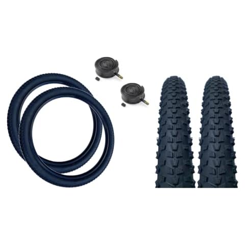 Baldy's PAIR 27.5 x 2.10 BLACK Off Road Knobby Tread Tyres & Schrader Valve Tubes Cover