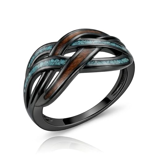 DAYLINLOVE Anillos de nudo celta de plata de ley 925 con nudo infinito, anillos de madera tuquoise, joyería celta irlandesa, regalo para mujeres y niñas (8)