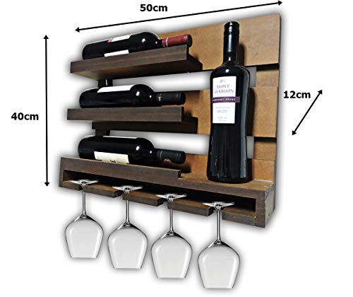 Adega Vinhos De Parede Madeira MDF Porta Taças Bar Barzinho MDF Tabaco Fosco