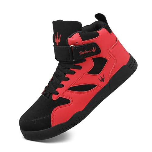 AARDIMI Zapatillas de running para hombre High Top Sneakers Zapatillas de senderismo Altas Zapatillas Fitness Zapatos altos, rojo, 42 EU