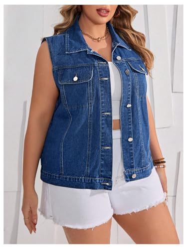 OYOANGLE Women's Plus Size Sleeveless Denim Jacket Vintage Button Down Jean Vest Coat2