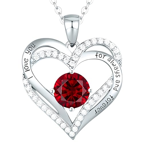 Collier double cœur gravé I Love You cristal étincelant pierre de naissance B270