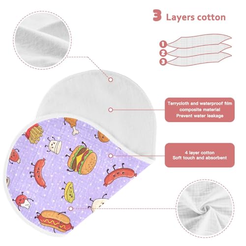 2 Pack Muslin Burp Cloths Fries Cute Food Purple Cotton Baby Burp Cloths Ultra Absorbent Burping Cloth Soft Spit Up Rags for Baby Boys Girls, Large 22" x 11"3