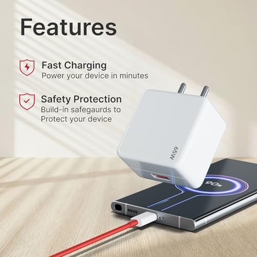 Image of GiGreen 65W Charger Warp /Dash Adapter with Type C Cable Compatible for Oneplus 15,15R,13,13R,13S,12,12r,11,11r,10 pro,Nord 5,4,3,Ce5,Ce2 Lite, Nord Ce4 by AILKIN
