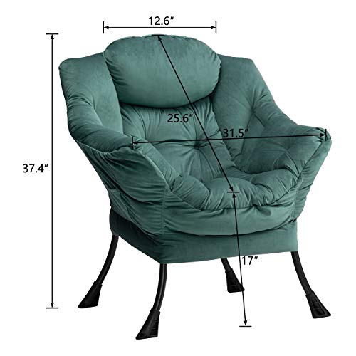 Abocofur Modern Cotton Fabric Lazy Chair, Accent Contemporary Lounge Chair, Single Steel Frame Leisure Sofa Chair With Armrests And A Side Pocket, Thick Padded Back, Dark Atrovirens #TOP2