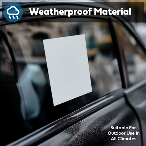 Image of Window Stickers for Car Dealers -Plain Blank White - Exterior, 'Outdoor' | 8.5 inch x 11 inch | (100 Pack) (Laser Printer Only) (Adhesive)