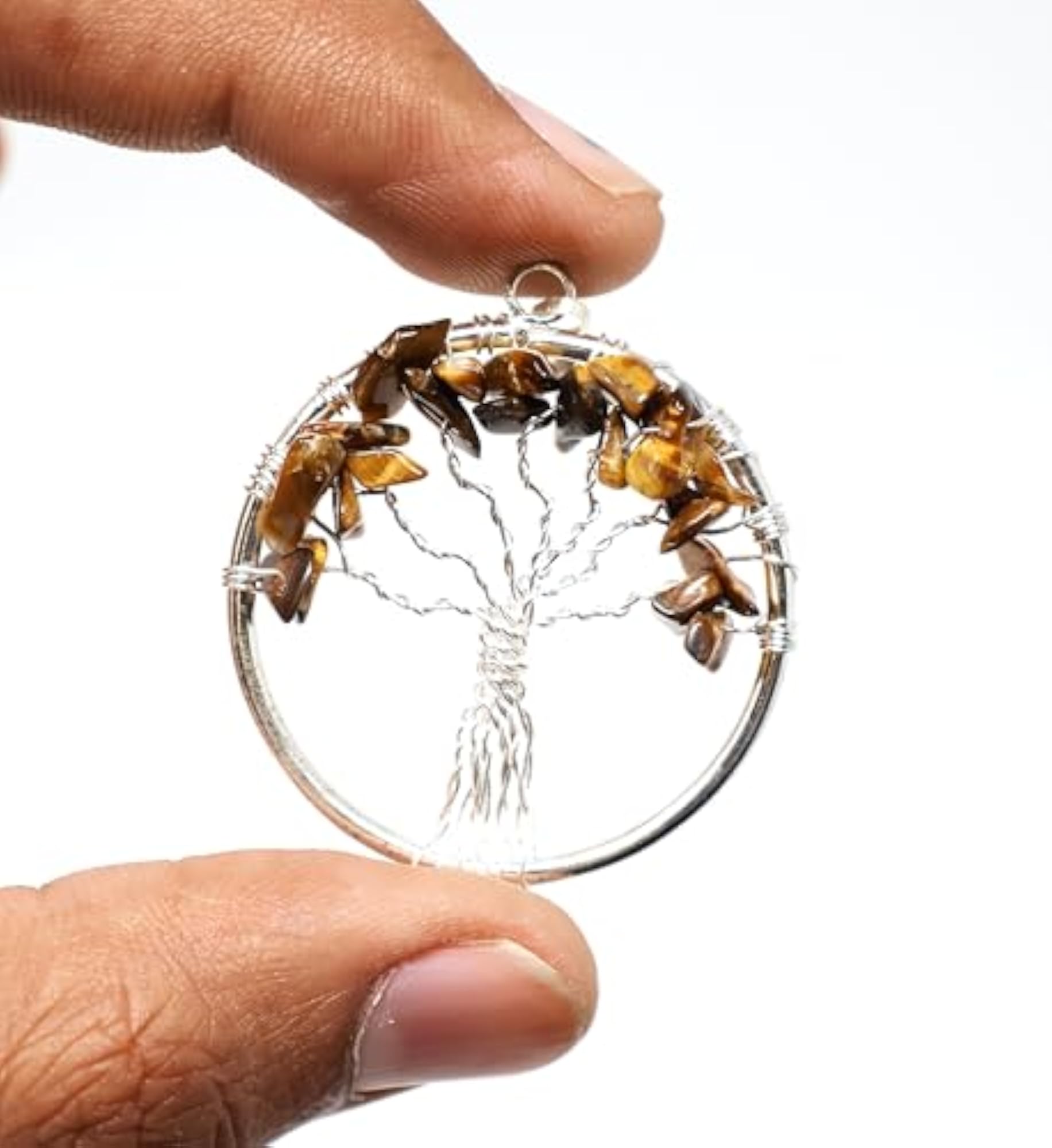 Natural Tiger Eye Crystal Tree of Life Pendant