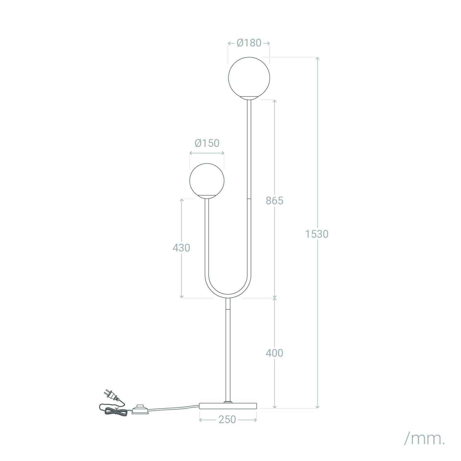 LEDKIA Lámpara de Pie Metal y Cristal Moonlight Brass 2 Focos Dorado | Diseño Moderno | 2 Focos E27 | Ideal para Salón y Dormitorio | Ahorro de Espacio | Acabados en Metal y Cristal