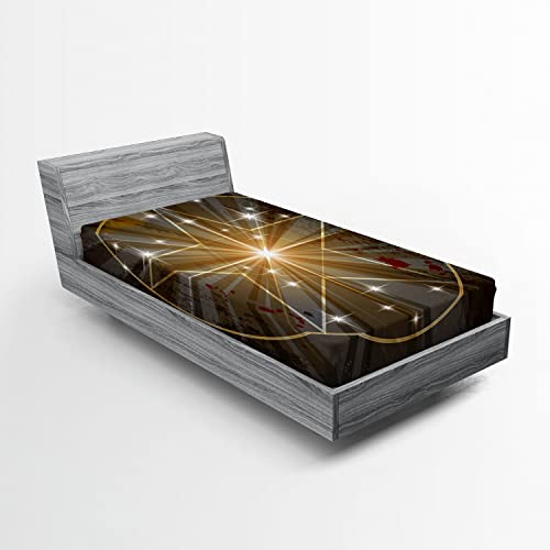 Ambesonne Pentacle 2 Pack Fitted Sheet, Medieval Beam, Bed Cover All-Round Elastic Deep Pockets 2 Pieces, Package Contains 2 Twin Size Fitted Sheets, Charcoal Black