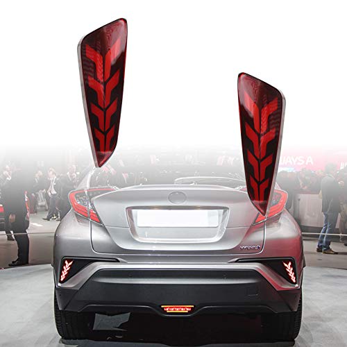 GeeGeeTop Red LED Rear Bumper Reflectors Fog Brake Tail Light Lamps Accessories Fit For 2020 2021 Toyota CHR CH-R,Function as Tail Light And Brake Light (Rear bumper lamps)