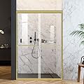 AquivaCoast Shower Door 56-60 in. W x 72 in. H Semi-Frameless Double Sliding Glass Shower Door, 1/4" (6mm) Clear Tempered Glass, Bypass Shower Enclosure, Brushed Gold