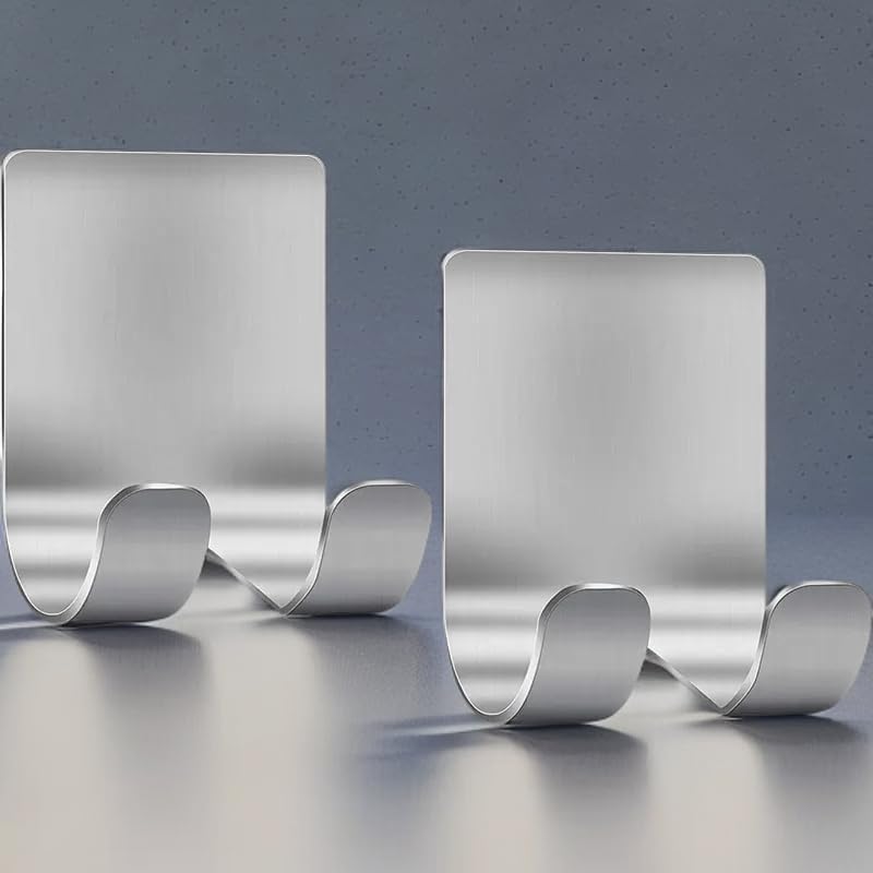 Bathroom Adhesive Razor Holder Set (2-Piece), Suitable for Bathroom Walls, Strong Adhesive Shower Hook, Silver Color