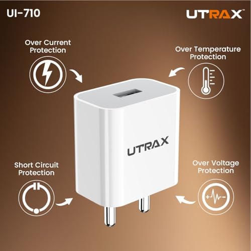 Image of UTRAX 12W Fast Charger with USB to Type-C Cable | BIS Approved Mobile Charger | Fast Charging Adapter with Multi-Level Protection | Compatible with Android Smartphones, Tablets & Type-C Devices