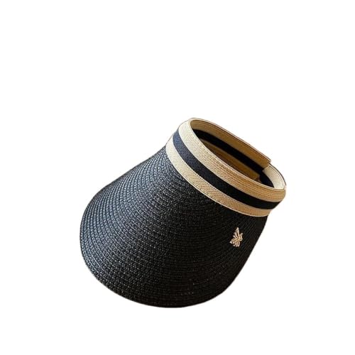 Casquette de soleil en paille d'été noire avec abeille pour la plage