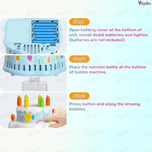 Image of VikriDA Birthday Cake Bubble Machine, Automatic Bubble Blower for Kids 10000+ Bubbles Per Minute with Lights /Music /Solution, Party Cake Bubble Maker Toys for Birthday Outdoor Wedding Multicolor