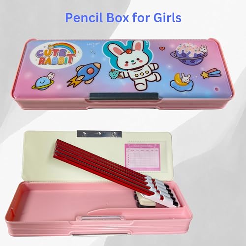 Image of ZAFCO Plastic Magnetic Pencil Box Cartoon Theme For Kids Boys Girls School Going Children Stationaries Organizer Birthday Return Gift School Supplies (Pack Of 1) - Pink