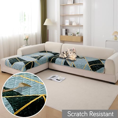 Image of HOKIPO 'Elira Series' Printed Water Repellent + Waterproof Quick Dry L Shape (3+2 Seater) Sofa Seat Cover Mat, Multicolor Abstract Geometry (NEW-AR-5249-C10 + NEW-AR-5246-C10)