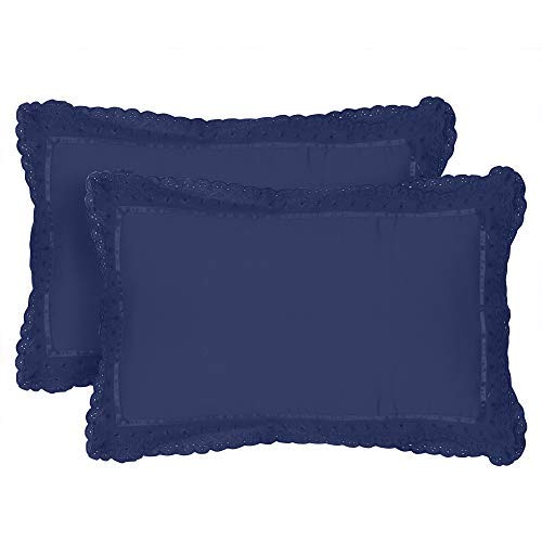 Image of VHC 100% Cotton Lace Pillow Cover /Case Set (Pack of 2)-Navy Blue
